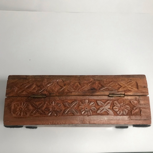 Vintage Hand Carved Wooden Trinket Jewellery Box, Floral Folk Art - Picture 11 of 16